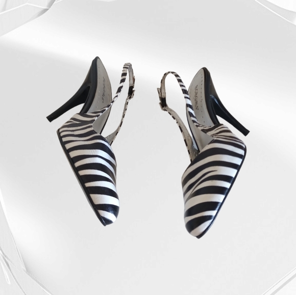 BCBGIRLS Zebra Stripe Leather Slingback Heel Pumps - Picture 11 of 16